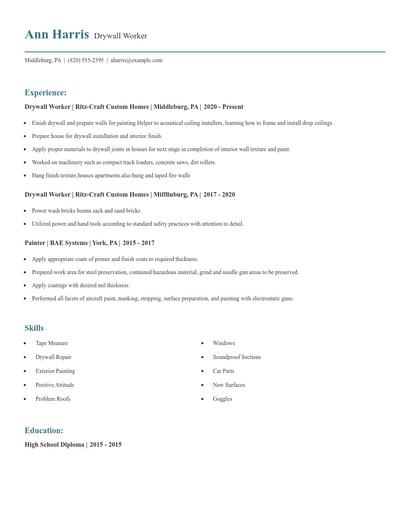 Drywall Worker Resume