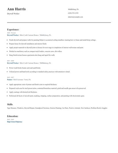 Drywall Worker Resume