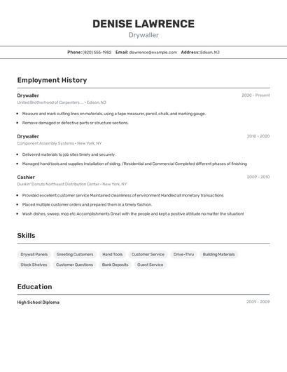 Drywaller Resume