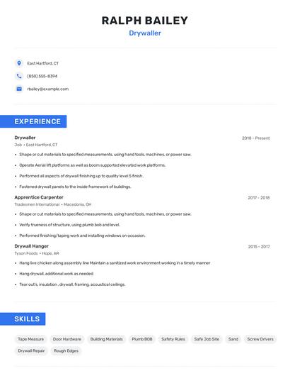Drywaller Resume
