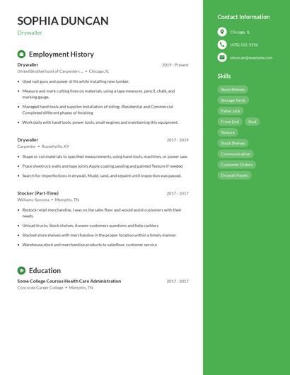 Drywaller Resume