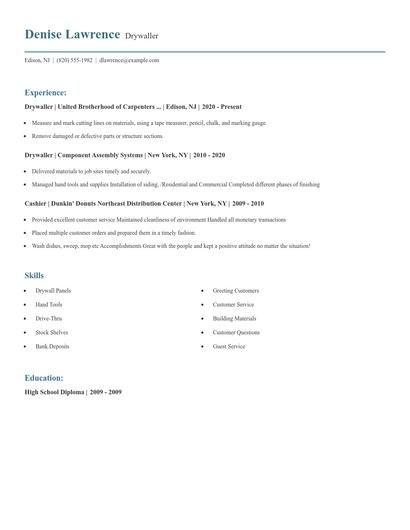 Drywaller Resume