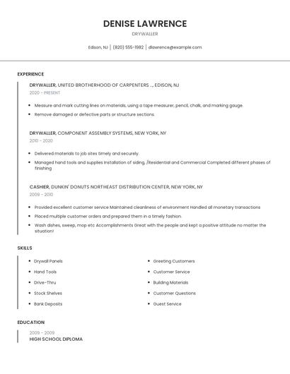Drywaller Resume