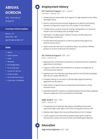 DSL Technical Support Resume