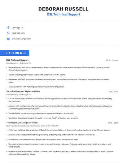 DSL Technical Support Resume