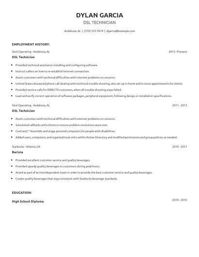 DSL Technician Resume