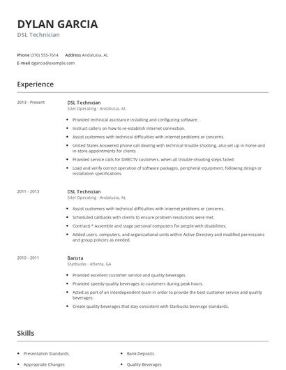 DSL Technician Resume