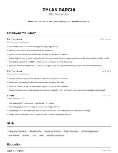 DSL Technician Resume