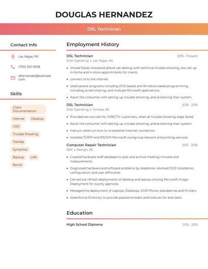 DSL Technician Resume