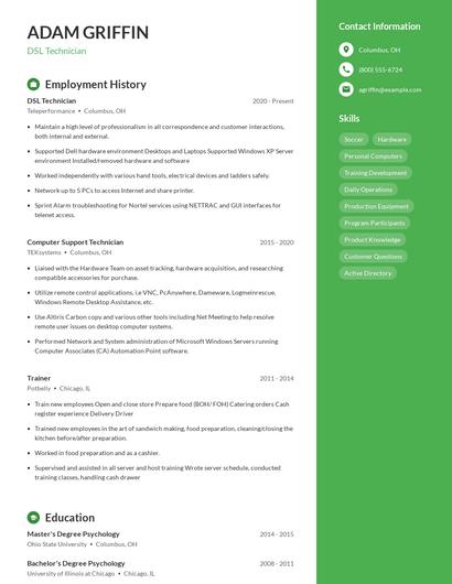 DSL Technician Resume