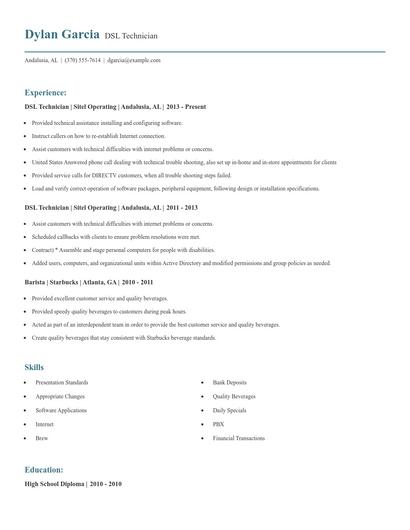 DSL Technician Resume
