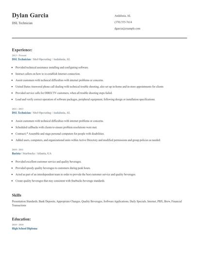 DSL Technician Resume