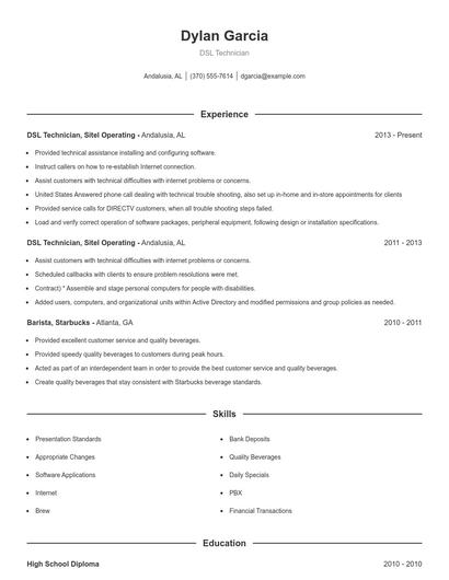 DSL Technician Resume