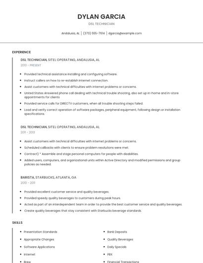 DSL Technician Resume