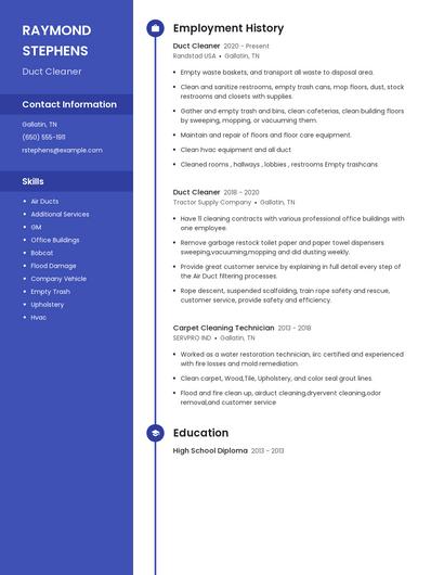 Duct Cleaner Resume