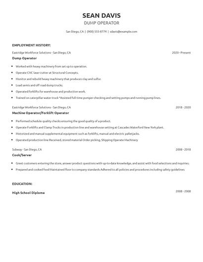 Dump Operator Resume