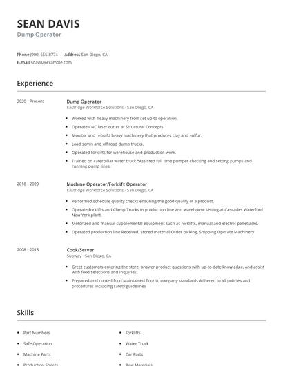 Dump Operator Resume