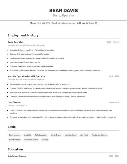 Dump Operator Resume