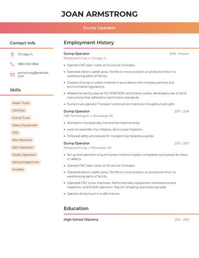 Dump Operator Resume