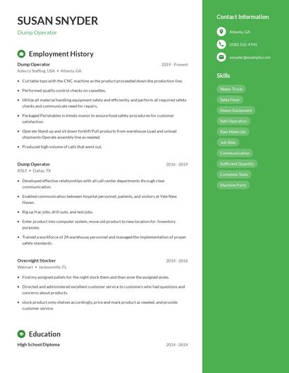 Dump Operator Resume