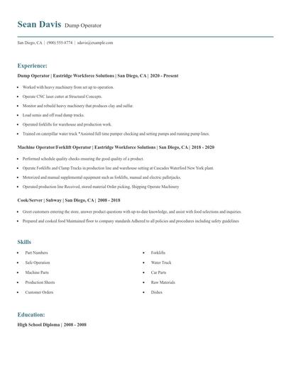 Dump Operator Resume