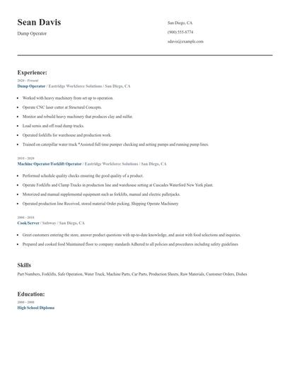 Dump Operator Resume
