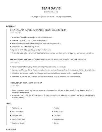 Dump Operator Resume