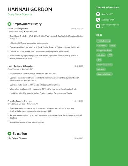 Dump Truck Operator Resume
