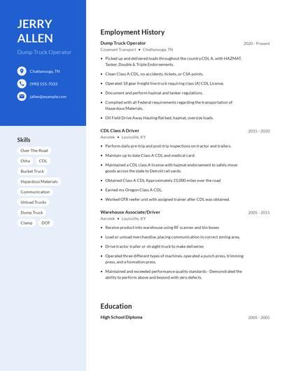 Dump Truck Operator Resume