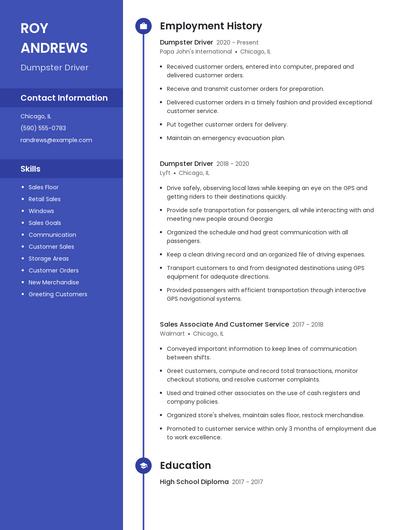 Dumpster Driver Resume