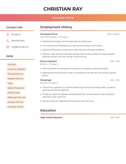 Dumpster Driver Resume