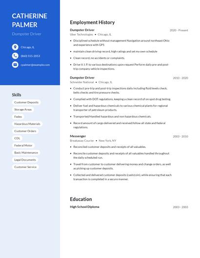 Dumpster Driver Resume