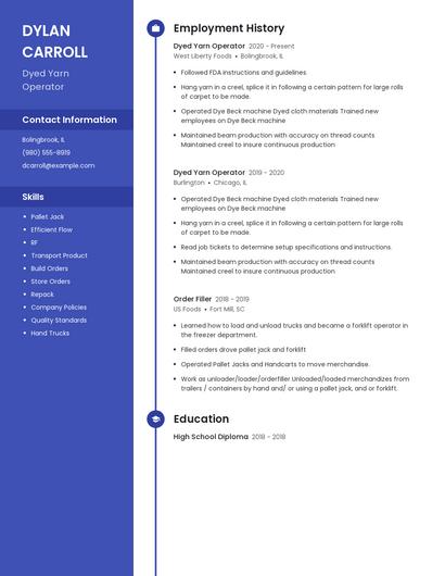 Dyed Yarn Operator Resume