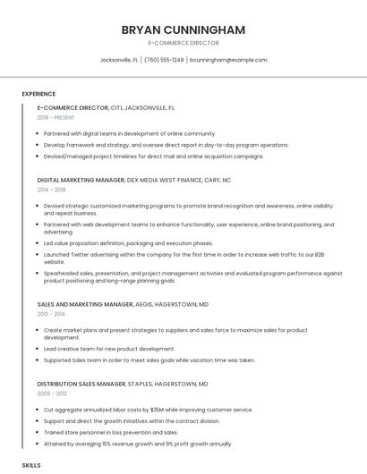E-Commerce Director Resume