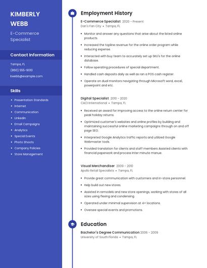 E-Commerce Specialist Resume