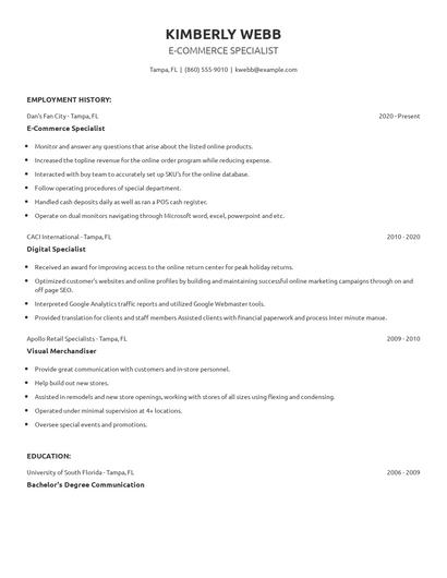 E-Commerce Specialist Resume