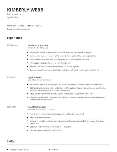 E-Commerce Specialist Resume