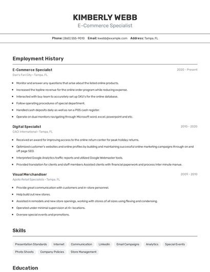 E-Commerce Specialist Resume