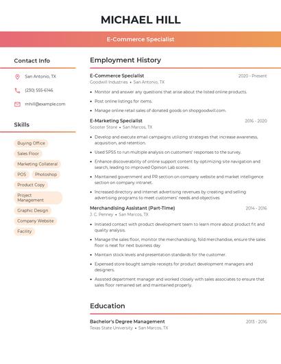 E-Commerce Specialist Resume