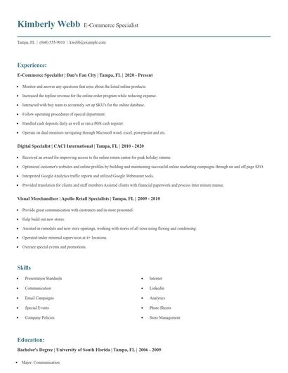 E-Commerce Specialist Resume