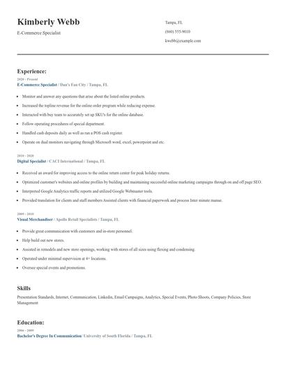 E-Commerce Specialist Resume