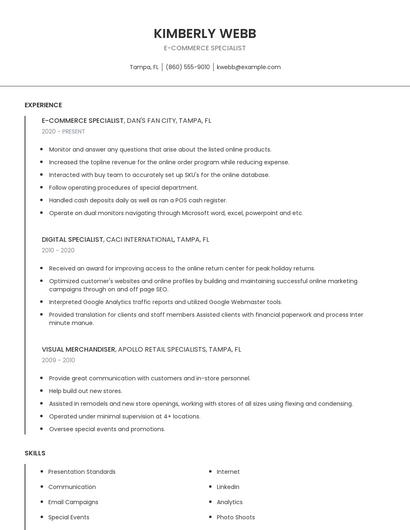 E-Commerce Specialist Resume
