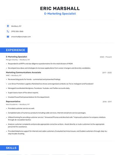 E-Marketing Specialist Resume