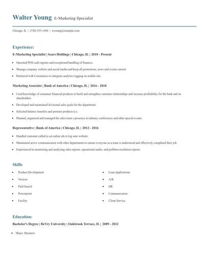 E-Marketing Specialist Resume