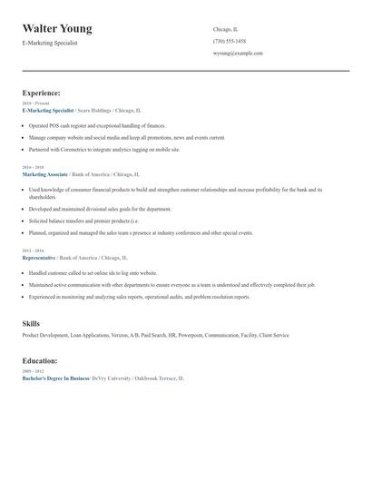 E-Marketing Specialist Resume