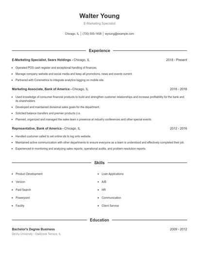 E-Marketing Specialist Resume