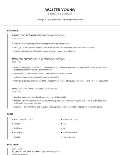 E-Marketing Specialist Resume