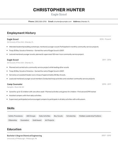 Eagle Scout Resume