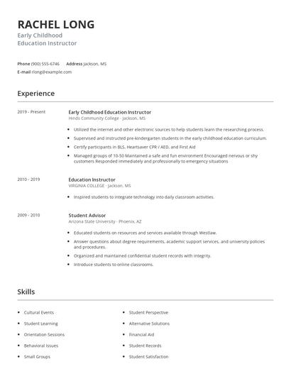 Early Childhood Education Instructor Resume
