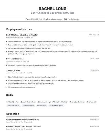 Early Childhood Education Instructor Resume